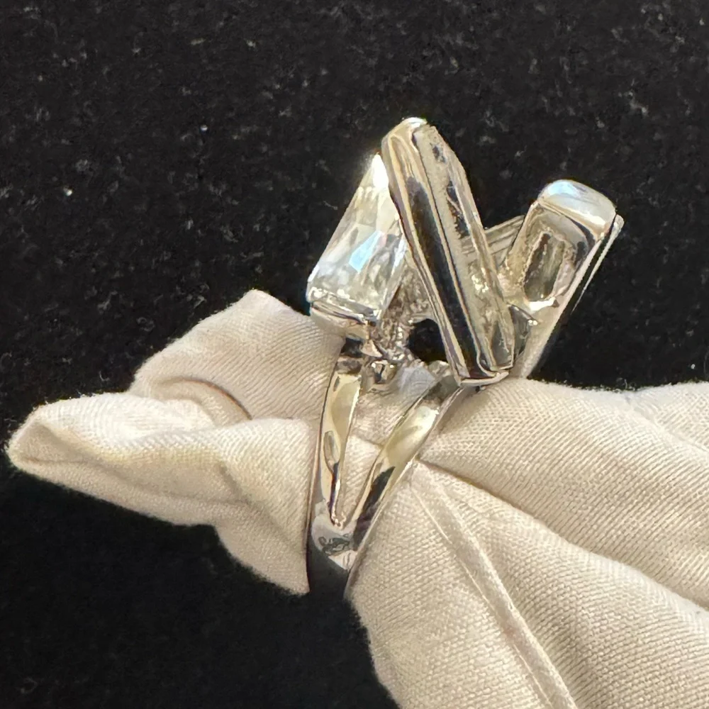 Silver 4 Clear Baguette CZ Ring Elegant Silver Crystal Ring